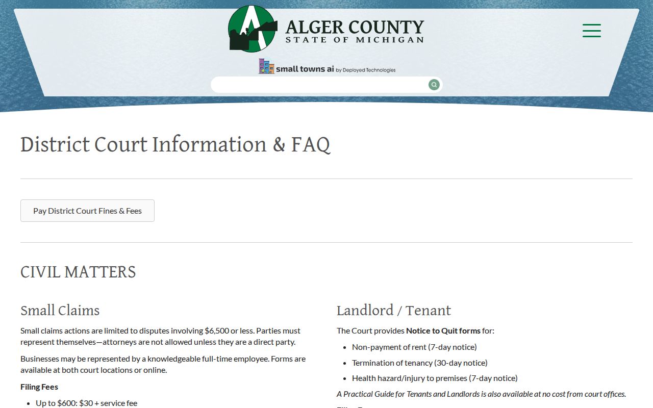 Alger County traffic warrant help: district court information and payment FAQ