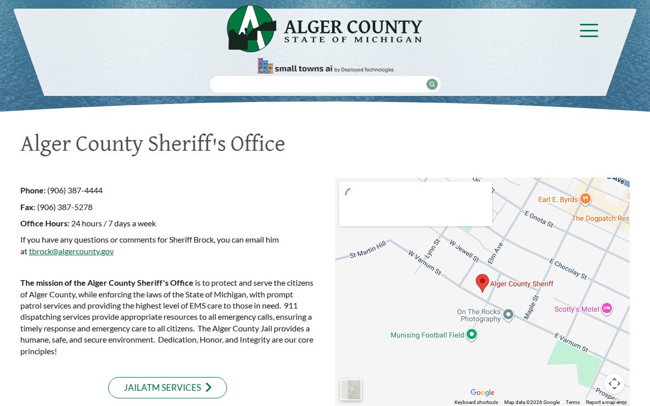 Alger County traffic warrants: sheriff contact page with no online warrant roster