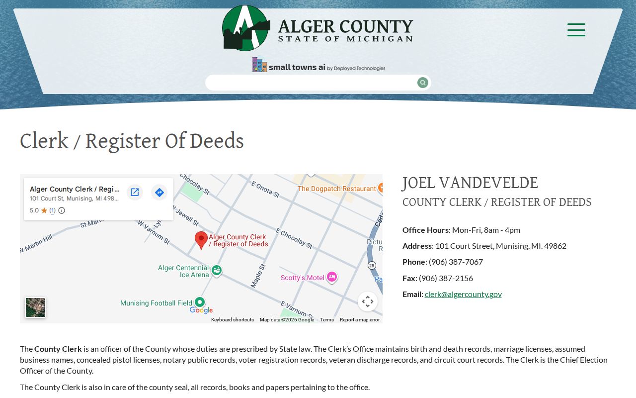 Alger County most wanted records: county clerk page explaining circuit record custody