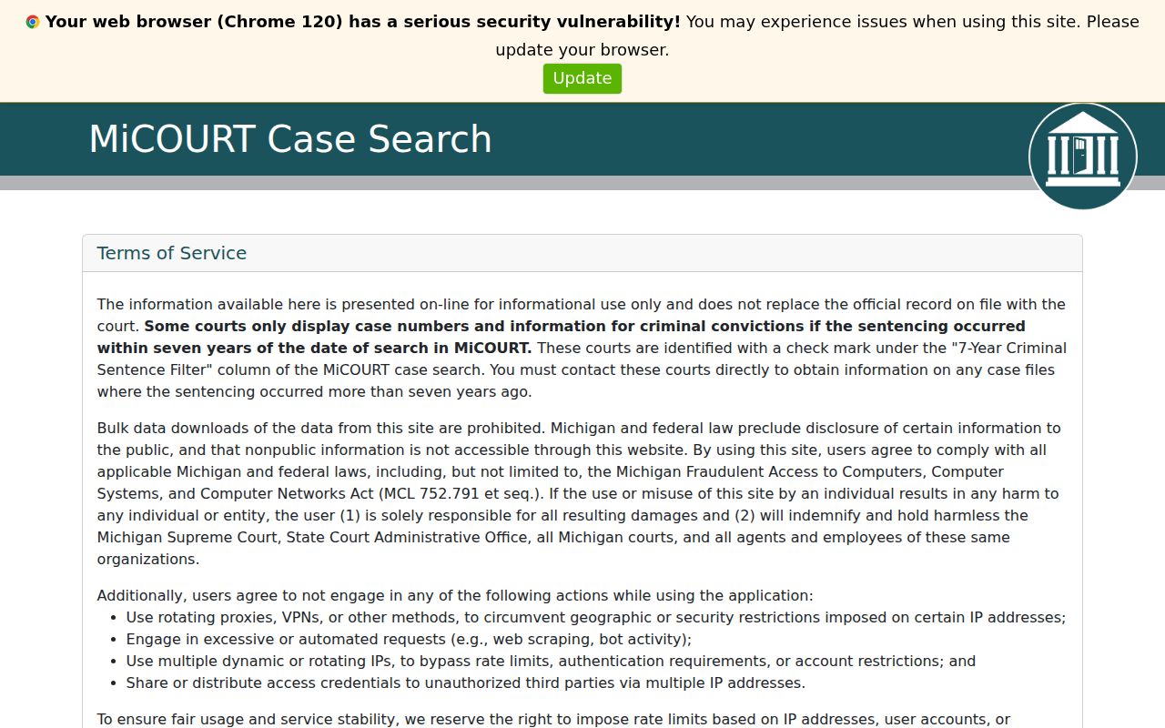 Alger County warrant search: Michigan official public case-search interface