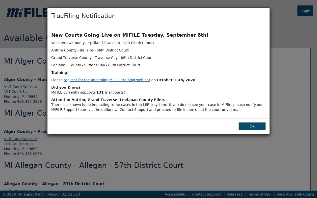 Alger County bench warrant lookup: official available courts directory listing the Munising district court