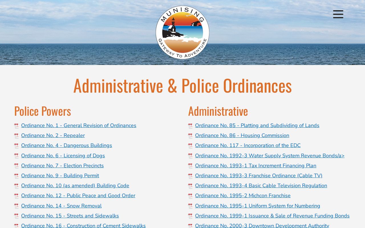 Alger County municipal court warrants: city police and administrative ordinances page