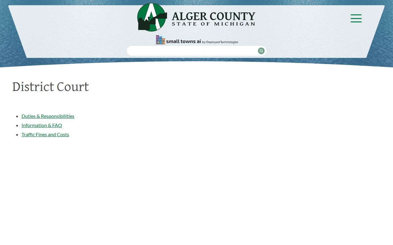 Alger County warrant lookup: 93rd District Court office page in Munising